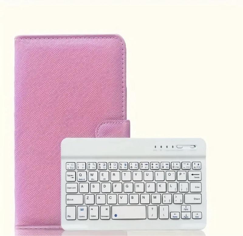 Compact Wireless Bluetooth Keyboard & Flip Case Cover with Stand for iOS Android Phones Black Faux Leather