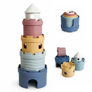 Stacking Cups - Silicone Baby Stacking Toys - Montessori Soft Nesting Cups for Babies - Castle