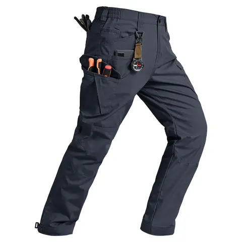 TBMPOY Menswear Men's Plain Solid Tactical Utility Cargo Pants - Lightweight Waterproof, High Durability, Multi-Pocket Flat Front All Purpose Outdoor Pants for Hiking, Rugged Daily Wear (Navy), All Purpose Pants