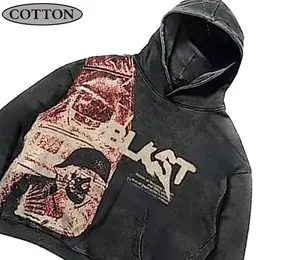 Vintage 2000s Hoodie Gothic Casual Letter Explosion Print Pattern Skull Fashion Hoodie Men's Harajuku Streetwear, Halloween, Vacation Wear