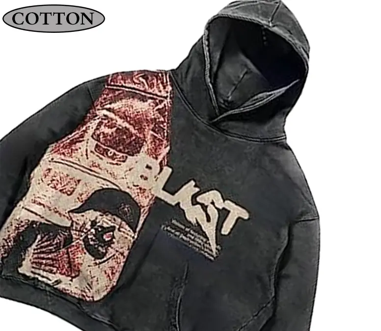 Vintage 2000s Hoodie Gothic Casual Letter Explosion Print Pattern Skull Fashion Hoodie Men's Harajuku Streetwear, Halloween, Vacation Wear