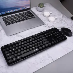 MOFii 1 Set Wireless Keyboard and Mouse Combo, Retro Round Keys Black Version, Ergonomic Design Keyboard, 2.4G Plug and Play, Aesthetic Office Desk Essential, Compatible with Laptop & Desktop, US Qwerty (Battery Not Included)