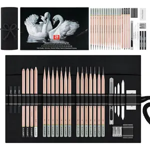 29 Pro Sketching Drawing Pencils Set with Roll-Up Nylon Case - 14 Graphite Pencils (14B-5H), Charcoal Pencils, Erasers, Sharpener & Stumps - Complete Art Kit for Artists & Beginner
