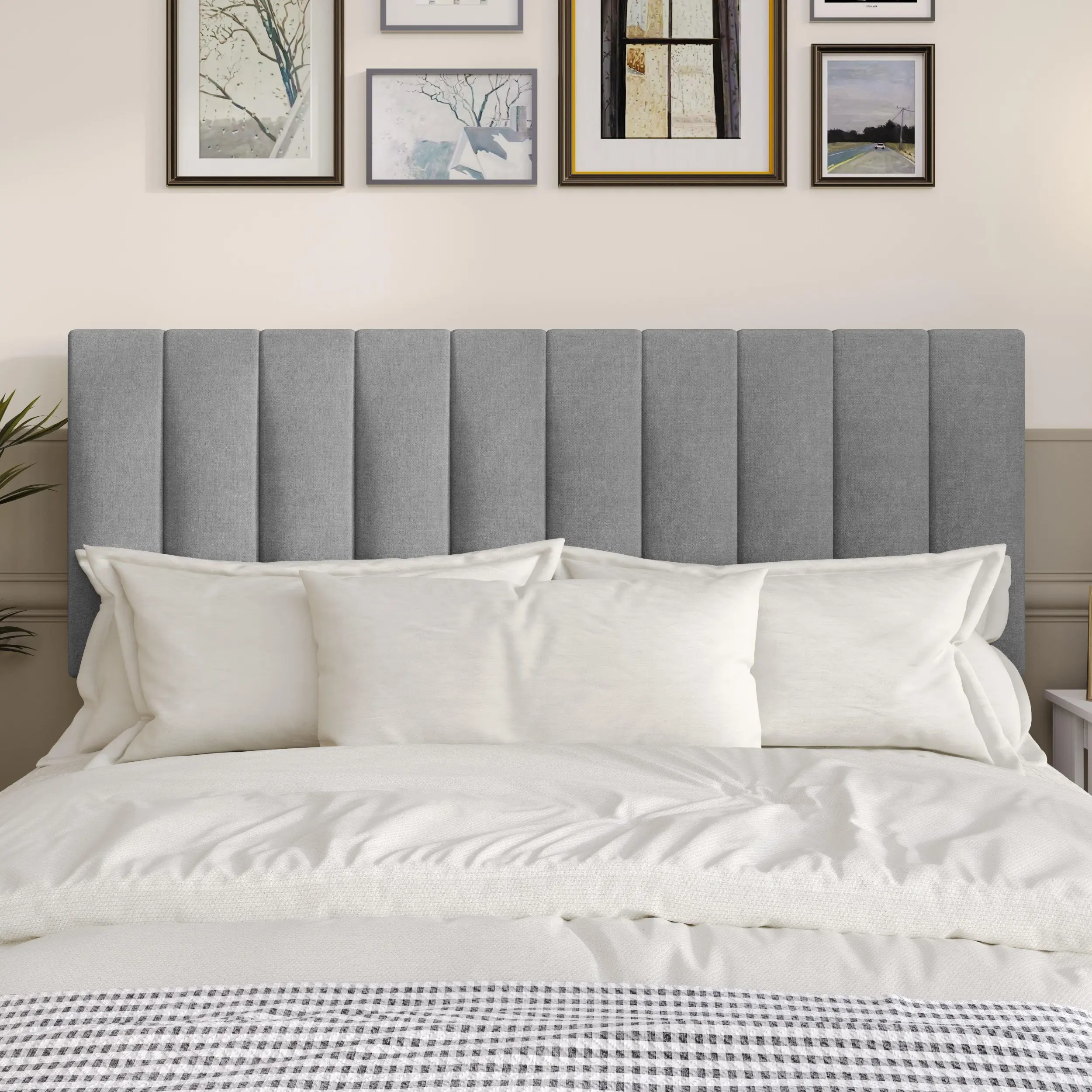 Favorer Dennis Upholstered Headboard with Vertical Channel Design, Adjustable Height