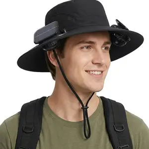 2026 Dual Fan Solar Hat, USB Rechargeable Cooling Sunshade Cap, Outdoor 12cm Wide Brim UV Protection, Unisex Hiking Gardening Essential, Solar Bucket Hat