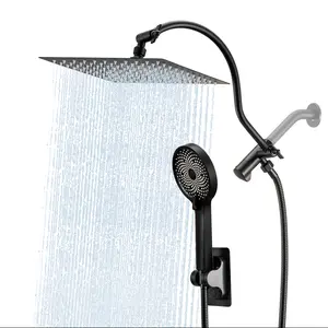 High-Pressure NGNP All-metal dual shower head combination, 10-inch high-pressure rain shower head, handheld shower head, 14-inch adjustable extension arm, 3 spray modes, 59-inch shower hose, shower bracket. holder 3-Way Combo chrome