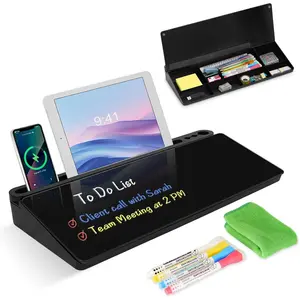 Desktop Glass Whiteboard with Storage Desk Board with Computer Keyboard Stand White Dry Erase Board with Drawers for Home School Office Desk Organizers and Accessories Black