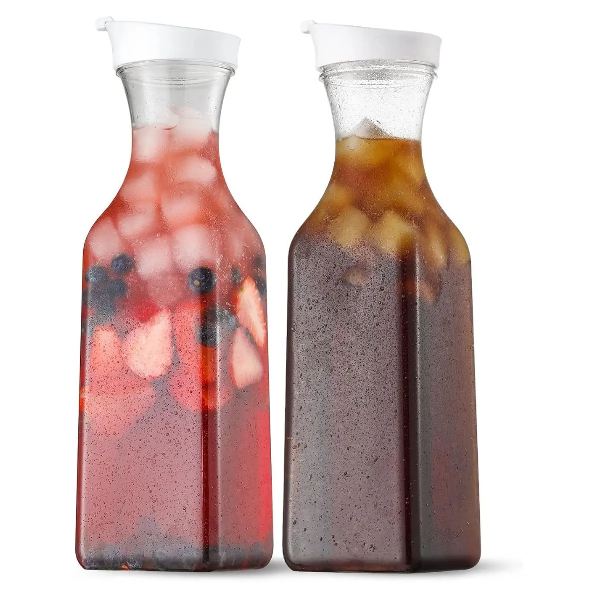 2 Pack 50oz Clear Plastic Water Carafes – Flip Top Lid Juice Pitchers for Cold Beverages