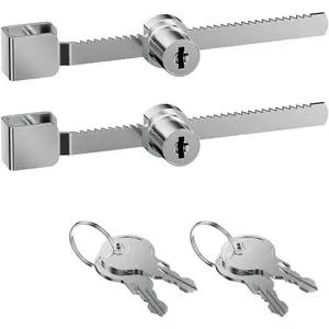 Sliding Glass Door Ratchet Lock with Chrome Finish Keyed Alike Fits 4-8mm Glass Secure Showcase Display Case Lock for Cabinets Retail Stores & Home Use 2 Pack