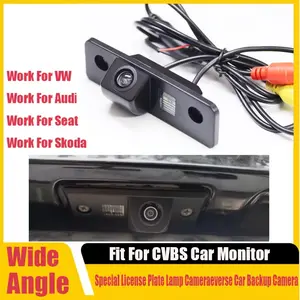 for VW/for AUDI/Skoda/Seat Reverse Backup Camera with License Plate, Rear View Parking Aid Camera, Night Vision, Compatible for Vw Golf/Jetta/Passat, for AUDI A3/A4/A6/Q3/Q7, Skoda Octavia, Direct OEM Replacement (2010+ Models)