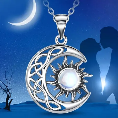 Women's Hollow Out Moon & Sun Design Celestial Fashion Pendant Necklace, Inlaid Artificial Gemstone, Elegant Statement Necklace for Party, Daily Decor For, Exquisite Jewelry for Gift