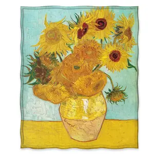 Sunflower Van Gogh Blanket Soft Flannel Blanket for Sofa Bed Warm and Lightweight for Boys Girls Adults 50 Inch X 40 Inch