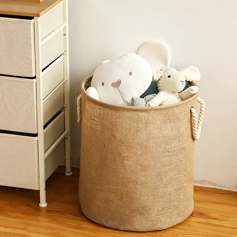 1pc Simple Jute Dirty Clothes Basket with Cotton Rope Handle, Home Laundry Hamper, Durable Storage Bin for Daily Use, Eco-Friendly Design