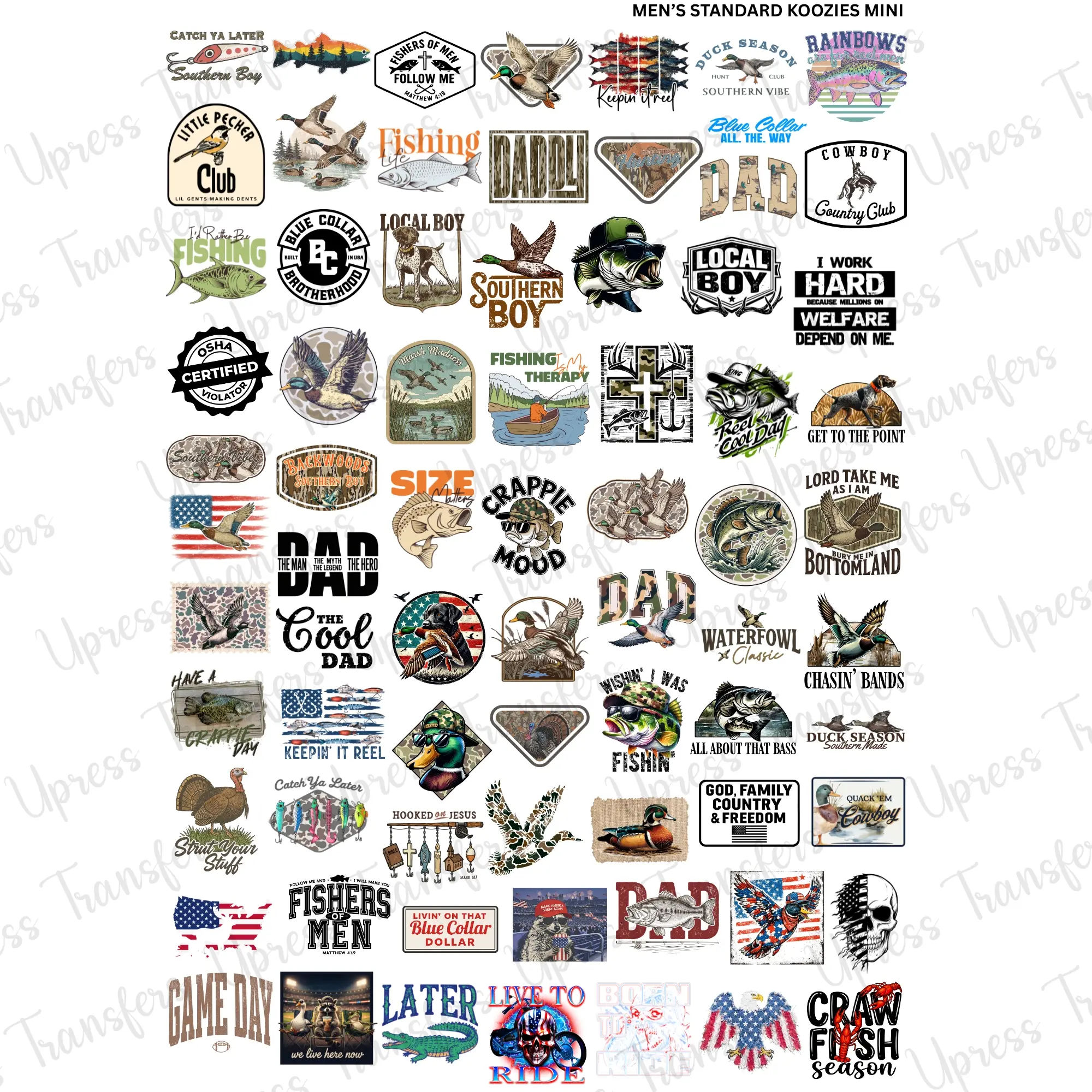 Men's Standard Koozies Mini DTF Transfer Gang Sheet 24.5" wide x 36" long. Direct To Film Mini Gang Sheet