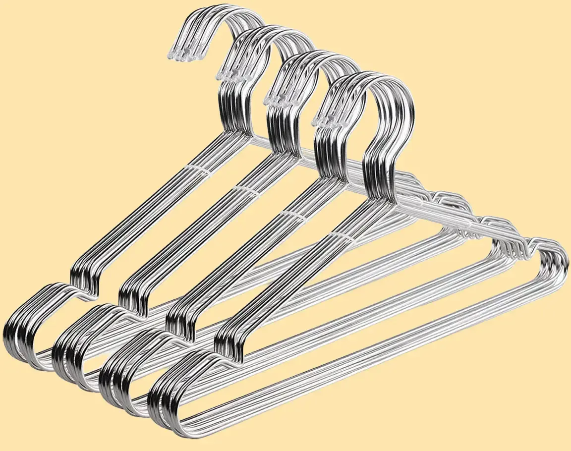 Durable Waterproof Stainless Steel Wire Hangers, 40-Pack 16.5-Inch Strong Metal Home Organizers for Hanging Laundry & Bedroom Use with Slim Pants Hangers & Pegs