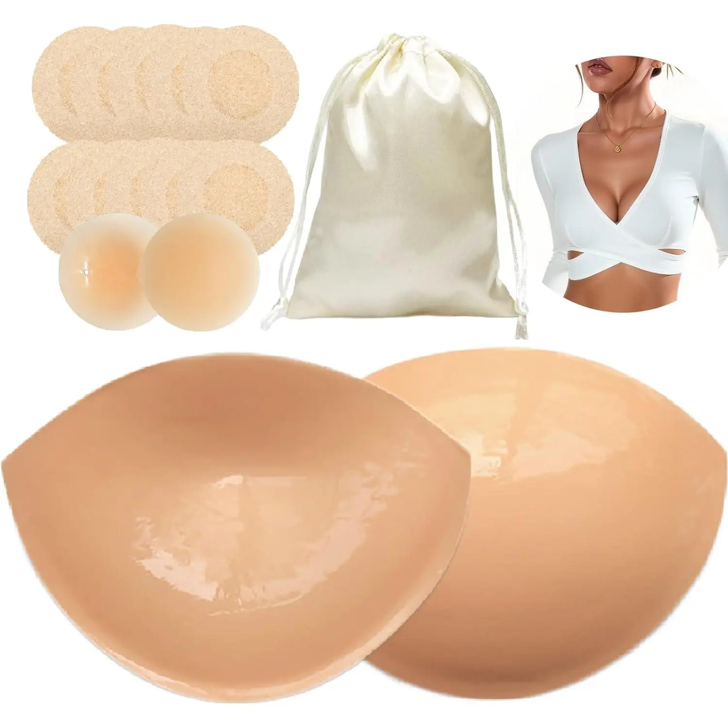 Majurphy Natural Push up Sticky Bra Insert Pads| Double Sided Adhesive Inserts| Stick on for Sports Bra Swimsuit