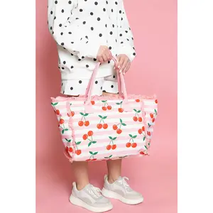 Cherry Stripe Fringe Tote Bag