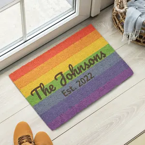 Personalized Rainbow Coir Doormat Custom Entryway Welcome Mat