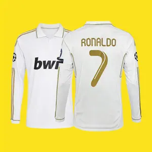 11 12 Retro Home Jersey Gold No.7 Ronaldo Long Sleeve Soccer Jersey Fans Version