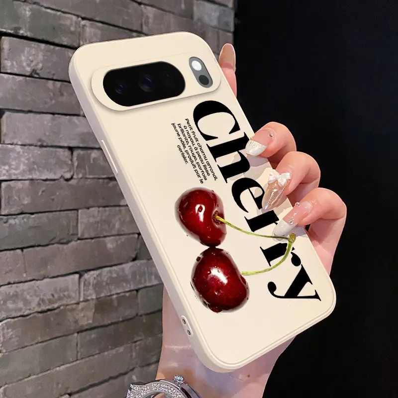 Cherry's Elegant Allure Pattern Rounded Edge Phone Case for Google Pixel 10 9 8 7 Pro A XL Shockproof Full Camera Protection Durable Slim Liquid Silicone Cover Smartphone Casing