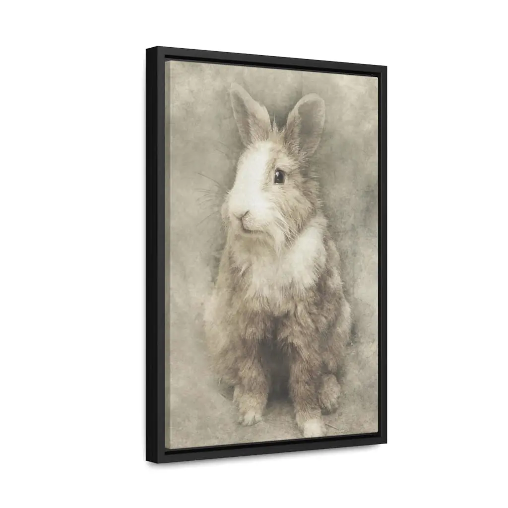 Fluffy Rabbit Gallery Canvas Wrap Vertical Frame 100% Cotton Poplar Wood Walnut Finish Wall Art for Room Decor & Gifts High-Quality Print Photo Ornaments Artistic Decoration
