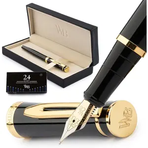 Fountain Pen Set Medium Nib Includes 24 Ink Cartridges Ink Refill Converter Gift Case for Journaling Calligraphy Smooth Writing Black Gold Perfect for Men and Women
