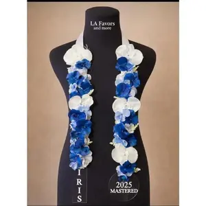 Custom white & blue Floral Graduation Sach/Stole.