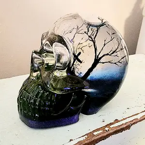 resin shaker skull, skeleton, skull decor, cemetery skull, Handmade, snow globe, Halloween, table decor, shelf decor, skull