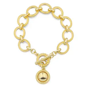 Aprilery Sophisticated Gold Bracelet with Textured Links and Pendant Elegant Design Perfect Gift for Stylish Occasions Trendy Jewellery Accessory