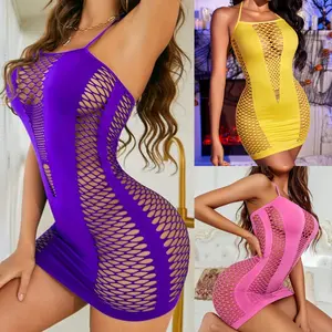 Sexy Lingerie Fishnet Body Stockings MIni Dress One Piece Babydoll Sleepwear Nightwear