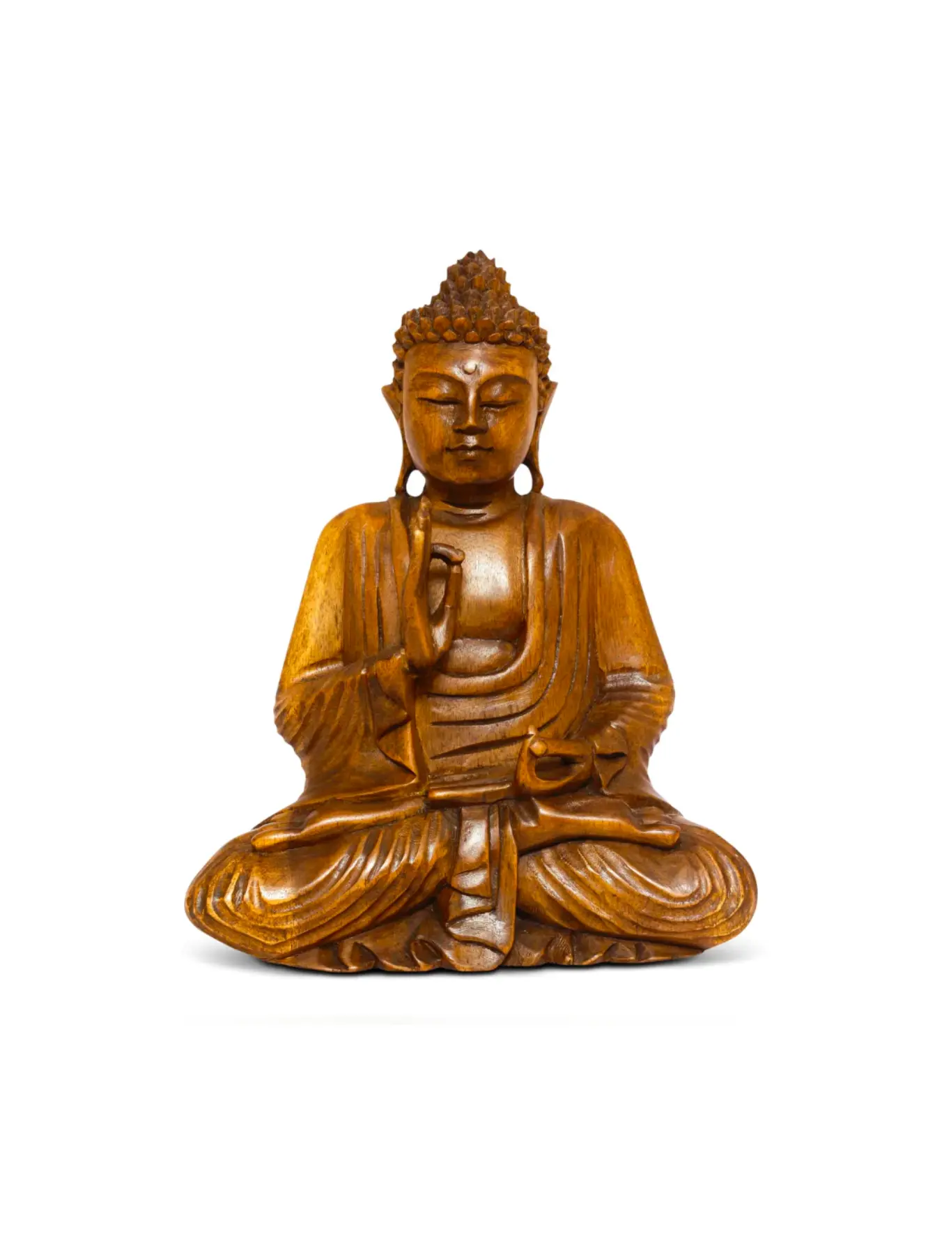 Wooden Serene Sitting Buddha "Vitarka Mudra" Statue Handmade Meditating Sculpture Figurine Home Decor Accent Handcrafted Art Modern Oriental Decor