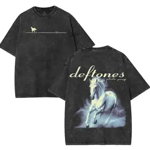 Vintage Deftones White Pony band t shirts Washed Tee, vintage clothing rock concert outfits, Oversize Streetwear Heavy Cotton Top, Unisex Alternative Metal Concert grunge clothes Round Neck Casual Classic Fabric Fitted Green Menswear Soft