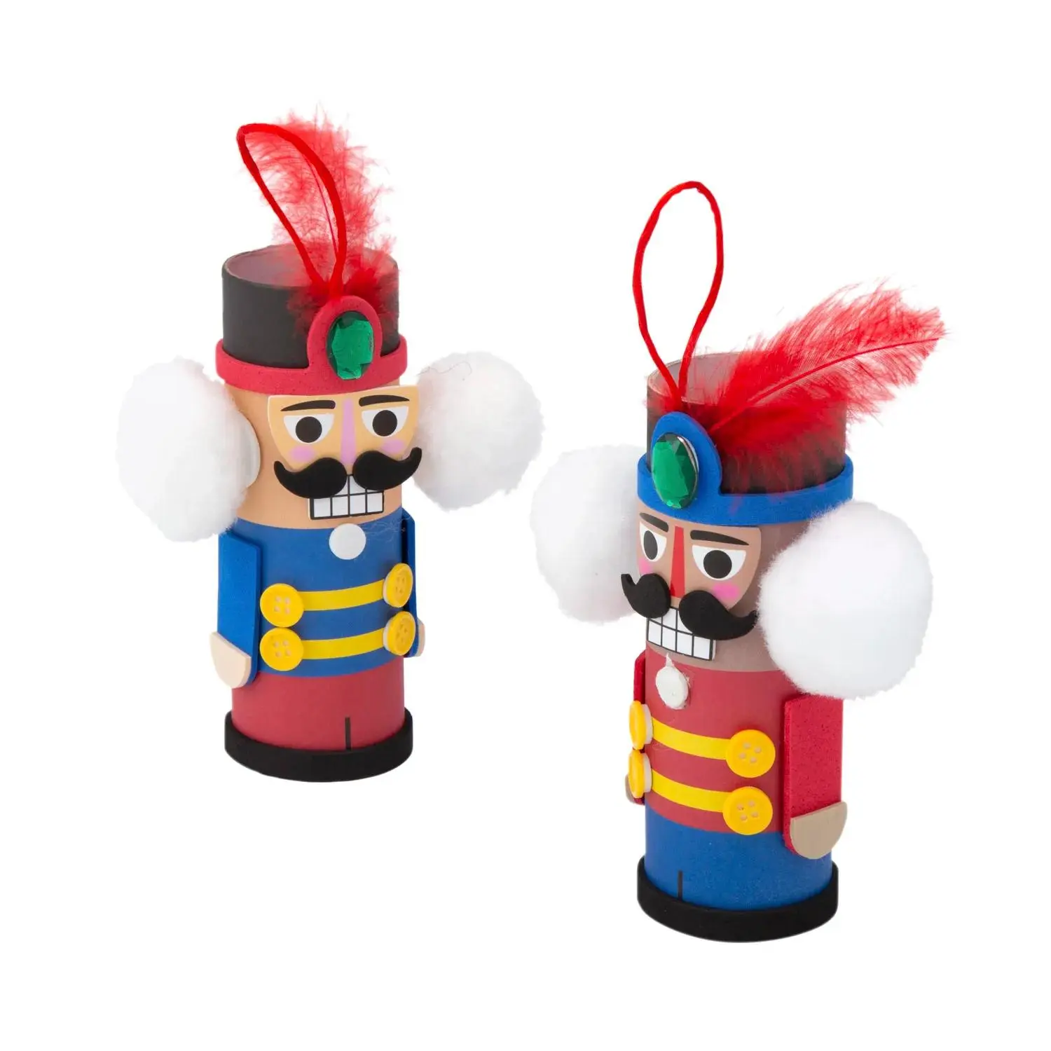 Multicolor Kids Handmade Holiday Satin Plastic Nutcracker Figure Craft Kit - 3.75in x 6.5in Self-Adhesive Foam Feather Tube, 12-Piece Christmas Tree Ornament, Festive Home Decor Gift for Grandparents
