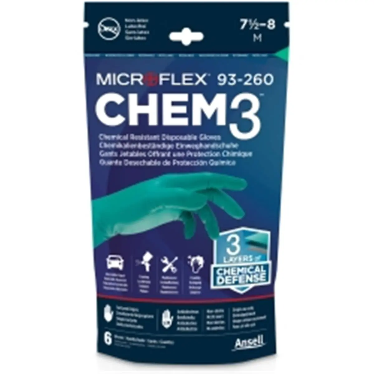 Micro Flex 93260RP100 Microflex CHEM3 Gloves - Extra Large, Pack of 6