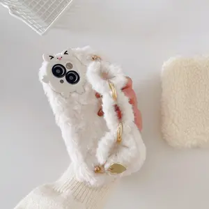 3D Pig Lens Frame, Mesh Fuzzy Wrist Strap Anti-Drop iPhone Case, Protective Cover for iPhone, Stylish and Durable Design