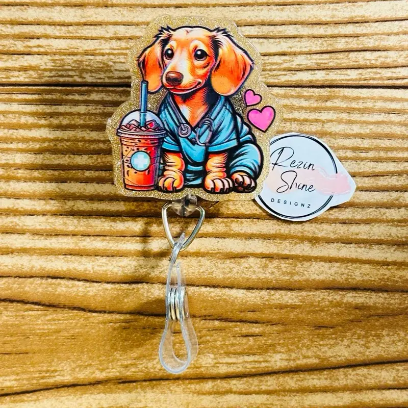 Dachshund Medical Coffee Badge Reel