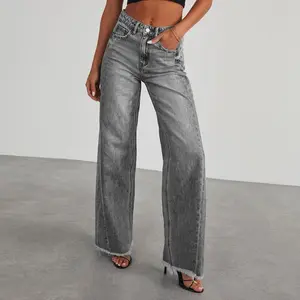 Women's jeans 2025 new washed loose casual straight leg wide leg floor length pants