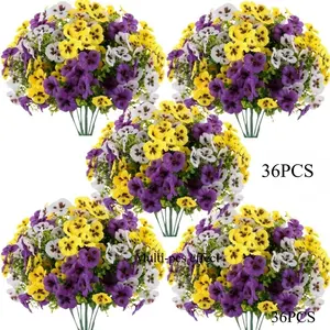 36pcs Artificial Pansy Bouquet, Outdoor Fake Plants, Resistant to UV Rays (Including 14 Yellow, 12 White Stems) Suitable for Home Decoration, Indoors Or Outdoors, Perfect for Yard Decoration, Porches, Garden Embellishments, Window Box Decor