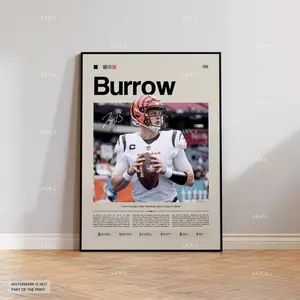 Lightweight Paper Joe Burrow Cincinnati Bengals NFL Quarterback Framed Poster, Home Decor Wall Art Print