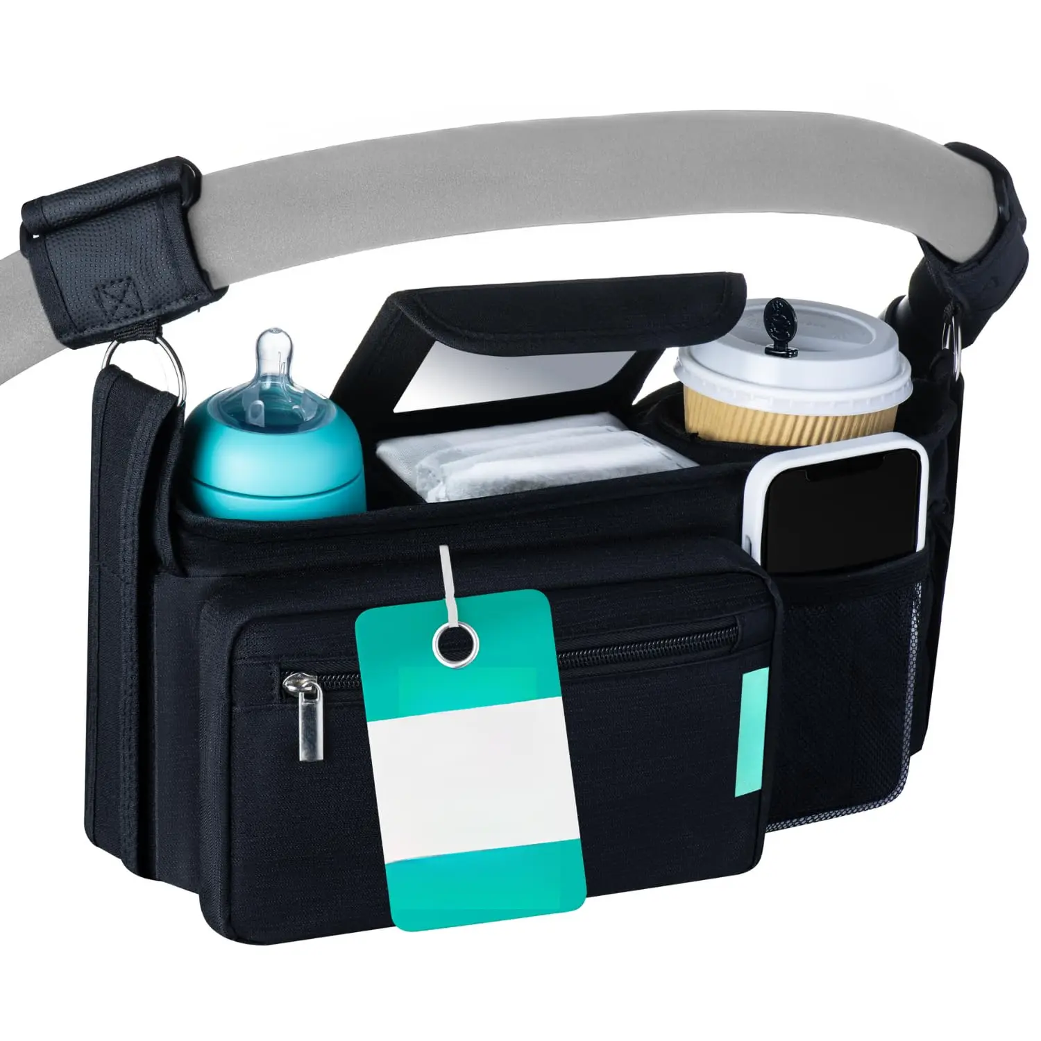 Stroller Caddy Organizer with Cup Holder Non Slip Straps Bag for Phone Universal Fit for Uppababy Vista v2 Wonderfold Wagon Doona More Stroller Accessories