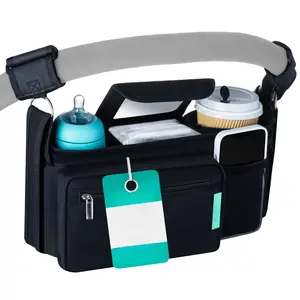 Stroller Caddy Organizer with Cup Holder Non Slip Straps Bag for Phone Universal Fit for Uppababy Vista v2 Wonderfold Wagon Doona More Stroller Accessories