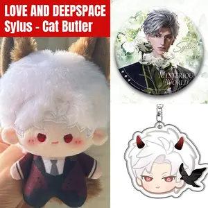3pcs, Love and Deepspace Anime Plush Doll + Badge + Keychain, Collectible Stuffed Character Figure, Premium Soft Toy - Keychain Bag Car Charm, Desk Shelf Room Decor, Birthday Christmas Valentine Party Gift for Anime Fans Teens
