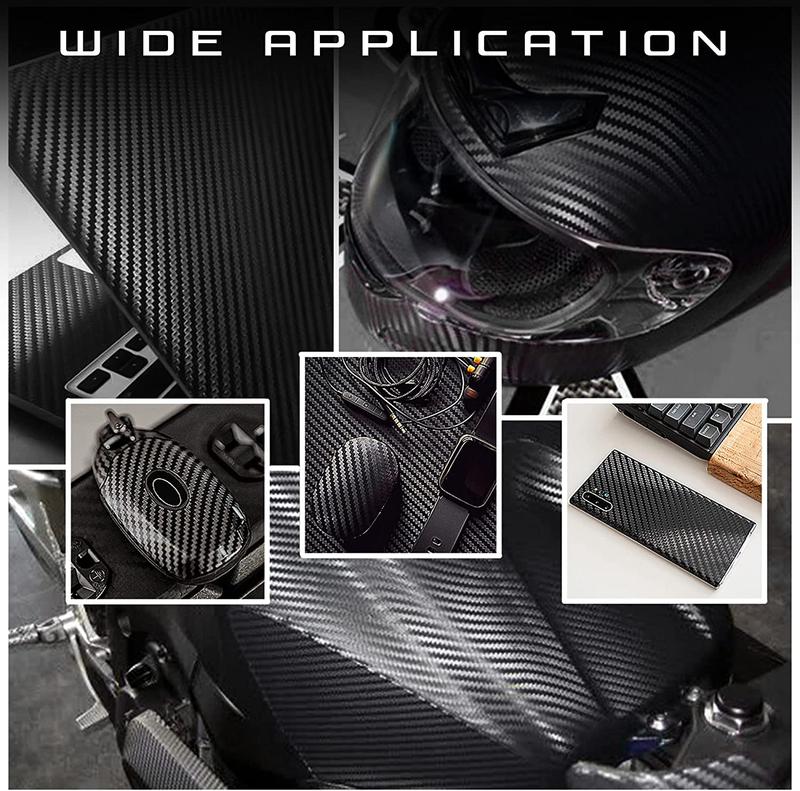 12" x 60" Gloss Black Carbon Fiber Car Wrap Vinyl Bubble Free Air Release Adhesive Car Wrap Film Roll DIY Decals with Cutter, Vinyl Squeegee,and Hand Tool ( 1 FT x 5 FT) - With Wrap Tools