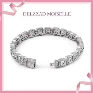 Delzzad 5MM Hip Hop Iced Out Tennis Bracelet D Color VVS Synthetic Moissanite S925 Unisex Sterling Silver Brilliant Tennis Chain for Dating Engagement Party Christmas Gift