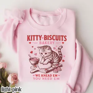 Valentines Cat Sweatshirt Kitty Biscuits Bakery Sweater Funny Vday Cat Lover Pullover Cute Kitten Baking Cookies Love Crewneck Girlfriend