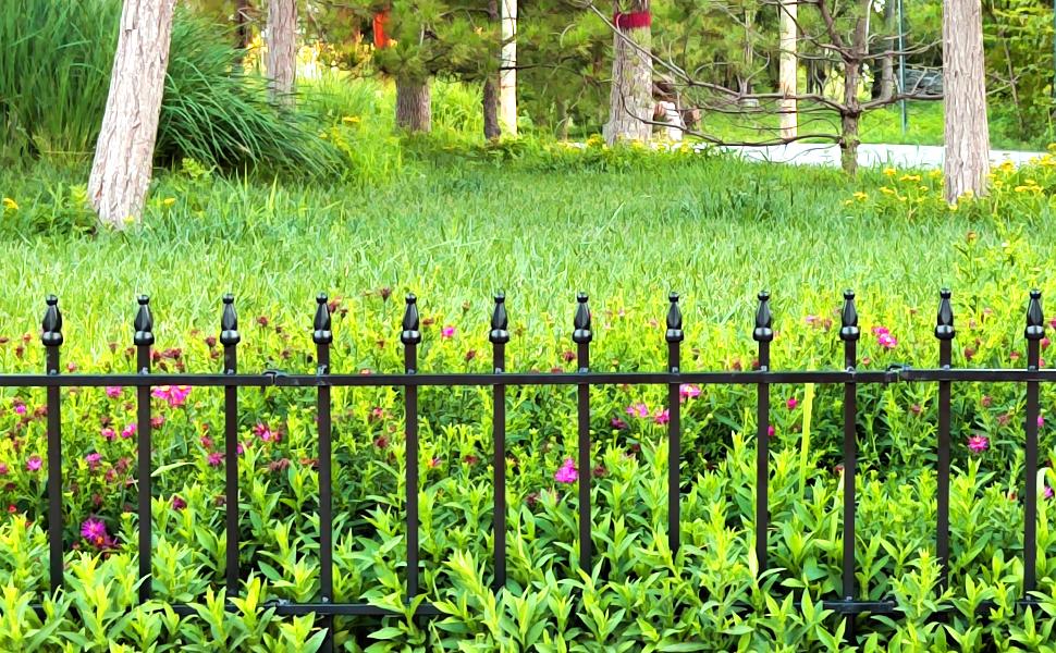 Decorative Black Metal Garden Fence — 36" High x 28" Wide (Set of 5 Panels; Total Length: 11.6 ft); Foldable Metal Border Fencing suitable for flower beds, yard landscaping, pet enclosures, and animal barriers. Decorative Black Metal Garden Fence — 36" High x 28" Wide (Set of 5 Panels; Total Length: 11.6 ft); Foldable Metal Border Fencing suitable for flower beds, yard landscaping, pet enclosures, and animal barriers.
