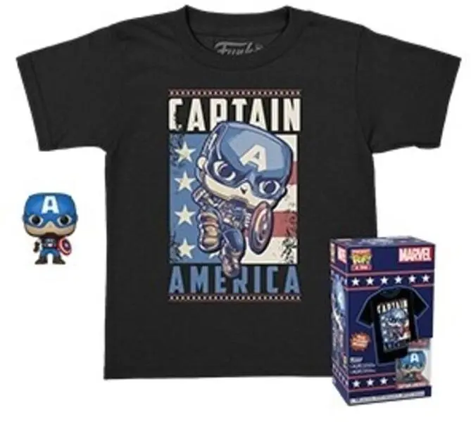 FUNKO POCKET POP! & T-Shirt: Marvel - Captain America - M (KD) Collectibles Bundle, M T-Shirt & Vinyl Figurine/Statue, Shortsleeve, Round Neck