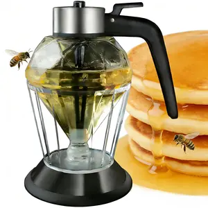 Honey Dispenser No Drip with Base 2026 Upgrade, 8oz Glass Honey Jar pot, percolatorwith Handle, Syrup Dispenser for Coffee or Tea, Mess Free Honey Dispenser for Honey Syrup Olive Oil, Maple Syrup Honey Container