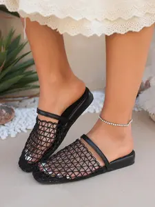Women's Mesh Sandals, Ultra Comfortable Breathable Flat Shoes, Low Heel Lightweight Casual Summer Shoes, One-Click Slip-On, Rubber