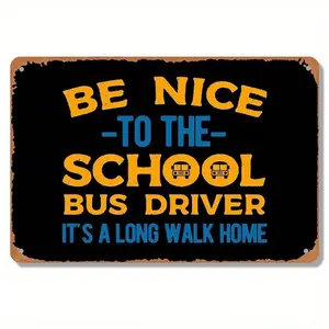 Vintage Metal Tin Sign - Fun School Bus Driver Signage Wall Decor 8x12 Inch, Retro Nostalgic Home Decor for Office Garage Bar Cafe